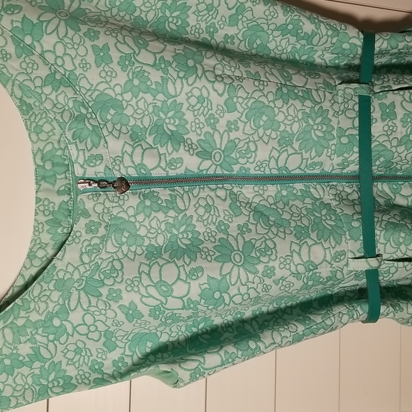 Vintage, knee length, turquoise, floral size 2/4 dress with belt - Picture 4 of 6